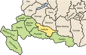 Lage des Komitats Virovititz(Verőce/Virovitica)