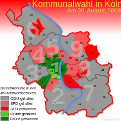 Direktmandate in den 45 Kölner Ratswahlbezirken
