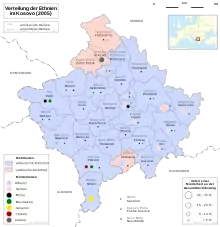 Geschätzte Bevölkerungsanteile der Serben im Kosovo (OSZE-Bericht 2005)