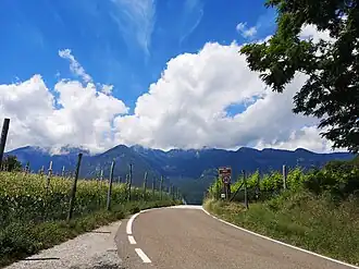 Passhöhe gegen Westen mit Hinweisschild