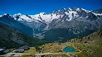 Blick vom Kreuzboden auf die Mischabel und die Bergwelt von Saas-Fee