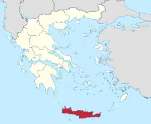 Lage der Region Kreta innerhalb Griechenlands