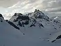Blick beim Aufstieg zum Piz Tasna zu Krone, Fluchthorn, Pflunspitzen, Kaltenberg, Larainfernerspitze (Piz Larain)