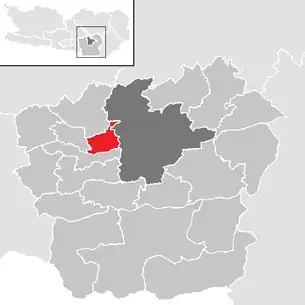 Lage der Gemeinde Krumpendorf am Wörthersee im Bezirk Klagenfurt-Land (anklickbare Karte)