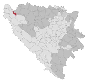 Lage der Gemeinde Krupa na Uni in Bosnien und Herzegowina (anklickbare Karte)