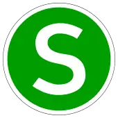 Aus SVG erzeugte Grafik, die eine magnetische Plakette beziehungsweise einen Aufkleber für ein „supergrünes und sicheres“ Fahrzeug darstellt.