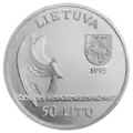 Silbermünze zu 50 Litų, 120. Geburtstag von Čiurlionis (Rückseite, 1995)