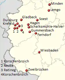 Lage der Vereine der Staffel West