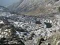 Die südwestlich des Gipfels befindlichen Seen Lai dalla Stria und Lai Selvadi, aufgenommen vom Südgipfel.