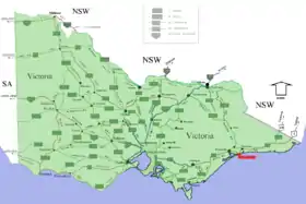 Karte von Australien, Position von Lakes Entrance hervorgehoben
