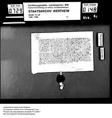 Urkunde der Belehnung von 1439Vorderseite/Rückseite