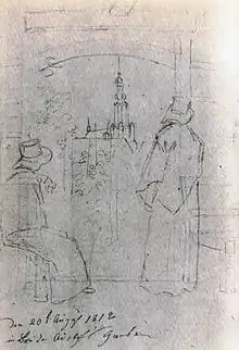 Caspar David Friedrich: Blick aus einer Laube auf die Nikolaikirche in Greifswald, 1818