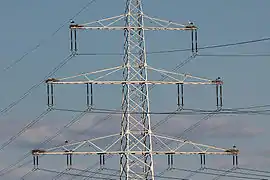Sieben Storchennester auf nur einem Strommast