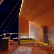 Akzentuierung der Architektur: lineares Licht am oberen Deckenrand und am Rand des Vorsprungs der Rückwand