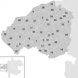 Lage der Gemeinde Bezirk Braunau am Inn   im Bezirk Braunau am Inn (anklickbare Karte)