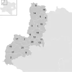 Lage der Gemeinde Bezirk Gmünd   im Bezirk Gmünd (anklickbare Karte)
