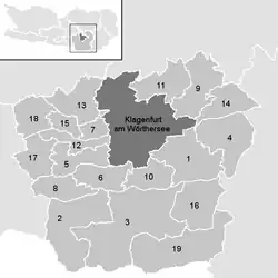 Lage der Gemeinde Bezirk Klagenfurt-Land   im Bezirk Klagenfurt-Land (anklickbare Karte)