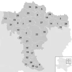 Lage der Gemeinde Bezirk Mistelbach   im Bezirk Mistelbach (anklickbare Karte)