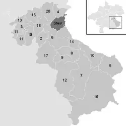 Lage der Gemeinde Bezirk Steyr-Land   im Bezirk Steyr-Land (anklickbare Karte)