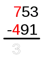 7 − 4 = 3Dieser Wert wird nur gemerkt, nicht notiert.
