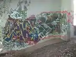 Treppenturm, 2013.Zustand: Graffiti-Schmierereien.