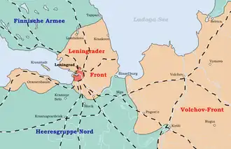 Karte der Fronten um Leningrad