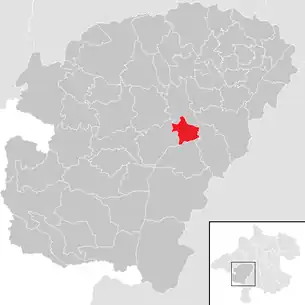 Lage der Gemeinde Lenzing im Bezirk  Vöcklabruck (anklickbare Karte)