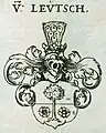 Wappen "V. Leutsch". Aus: Johann Siebmacher: Erneuert- und Vermehrtes Wappen-Buch [...]. Paul Fürst, Nürnberg 1695, Bl. 153.