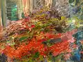 Kurze Striche. Max Liebermann: Blumenstauden am Gärtnerhäuschen nach Norden. Ausschnitt.