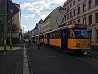 Tatra-Ersatz auf der Linie 12 an der Haltestelle Fritz-Seger-Str.