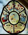 Wappen des Dorfes Ziemeļciems der „Kurischen Könige“ von 1664 in einem Fenster der Kirche Lipaiķi.