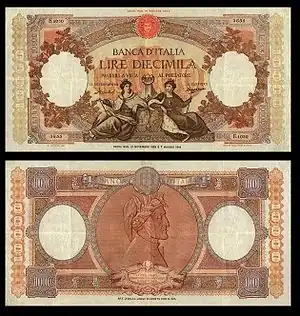 Dante Alighieri auf der italienischen 10.000-Lire-Banknote die von 1947 bis 1963 ausgegeben wurde