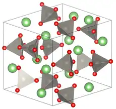 Elementarzelle von rhomboedrischem Lithiumwolframat.