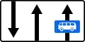 Zeichen 523:Fahrstreifentafel, Darstellung mit Gegenverkehr und Busspur in Fahrtrichtung