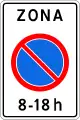 Zeichen 540:Zonenparkverbot (mit Uhrzeitsangabe, hier 8:00 bis 18:00 Uhr)