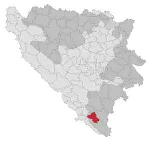 Lage der Gemeinde Ljubinje in Bosnien und Herzegowina (anklickbare Karte)