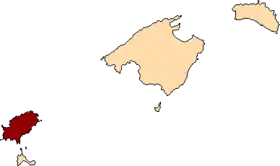 Lage von Lage Ibizas in Bezug auf die Balearen in den Balearischen Inseln (anklickbare Karte)