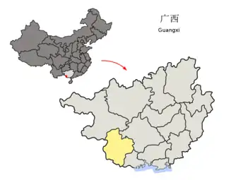 Lage von Chongzuo (gelb)