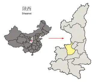 Lage Xianyangs (gelb) in der Provinz Shaanxi