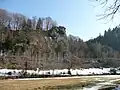 Löwenkopffelsen im Tal der Schwarzen Pockau – einst Standort der Burg Nidberg