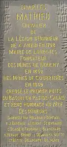 Inschrift zum Gedenken an Charles Mathieu und 17 Minenarbeiter