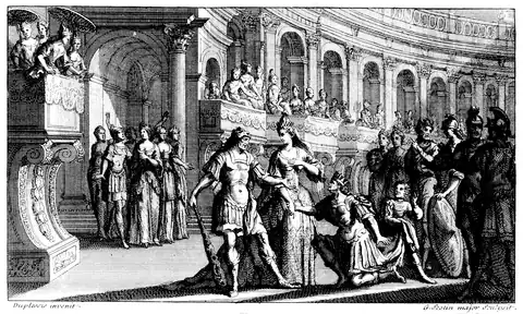 Szenenbild des fünften Akts. Partiturausgabe von 1708