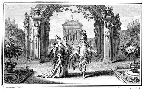Szenenbild des zweiten Akts. Partiturausgabe von 1714