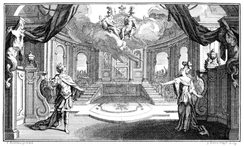 Szenenbild des fünften Akts. Partiturausgabe von 1714