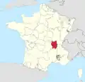Karte Frankreichs mit der Markierung des Lyonnais.