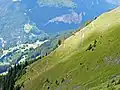 Ausblick ins Tal nach unten auf Wengen und Lauterbrunnen