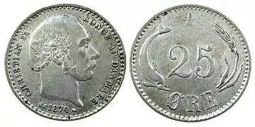 25 Øre 1874 Vor- und Rückseite