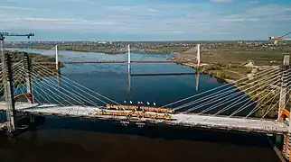 Brückenbau über dem Fluss Oka in der Nähe von Murom (2023)