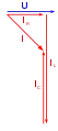 Zeigerdiagramm eines Parallelschwingkreises unterhalb der Resonanzfrequenz