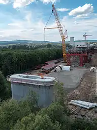 Baustelle für die neue Schiersteiner Brücke auf der Insel